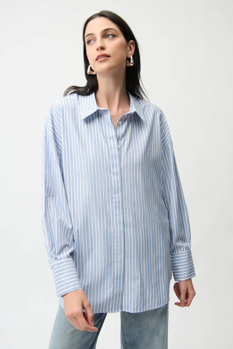 Joseph Ribkoff | Tencel Stripe Shirt | Blue/White