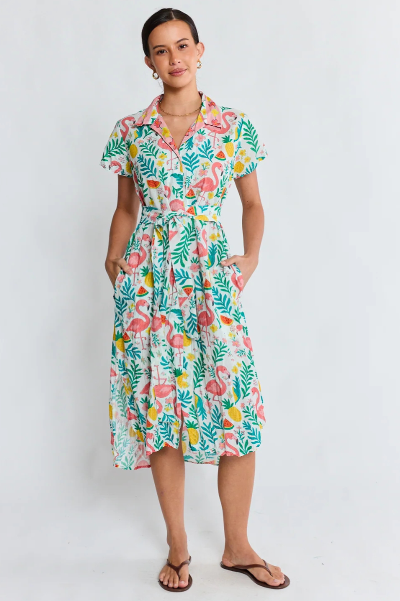 Lulalife | Flamingo Shirtdress | White