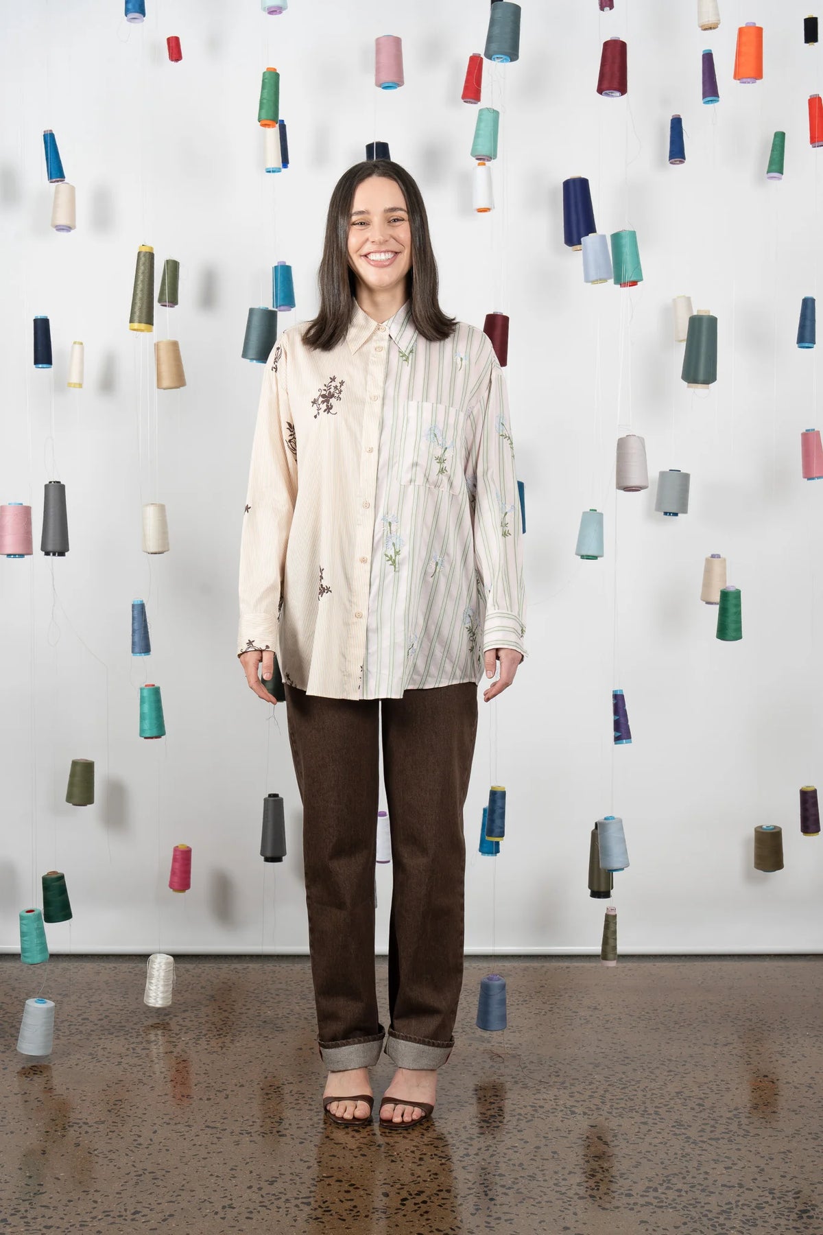 Maud Dainty | Rex Shirt | Tan/Pink Stripe Floral