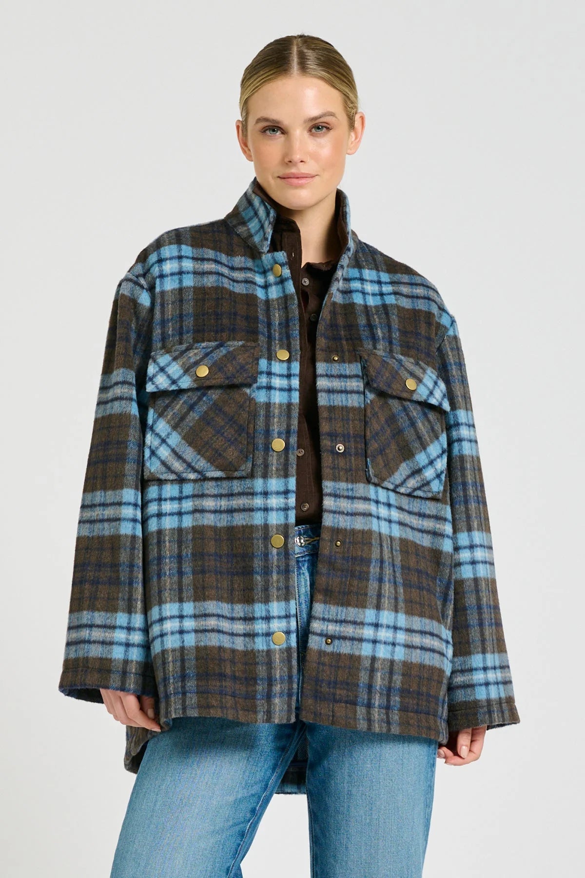 Shirty | Allegra Relaxed Wool Blend Jacket | Blue Plaid