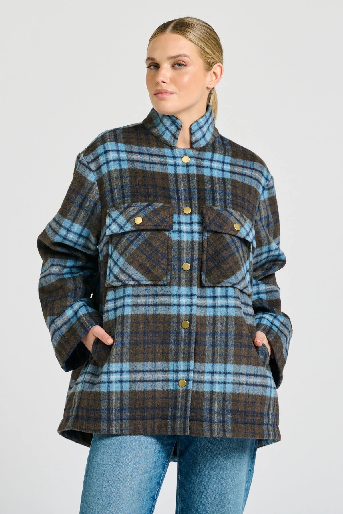 Shirty | Allegra Relaxed Wool Blend Jacket | Blue Plaid