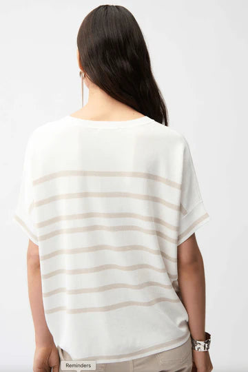 Joseph Ribkoff I Stripe Short Sleeve Sweater I Vanilla/Moonstone