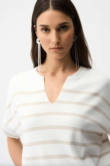 Joseph Ribkoff I Stripe Short Sleeve Sweater I Vanilla/Moonstone