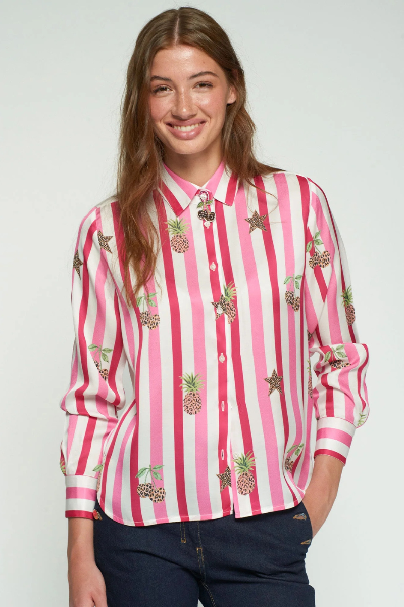 Vilagallo | Isa Cherries Print Shirt | Multi Pink/White